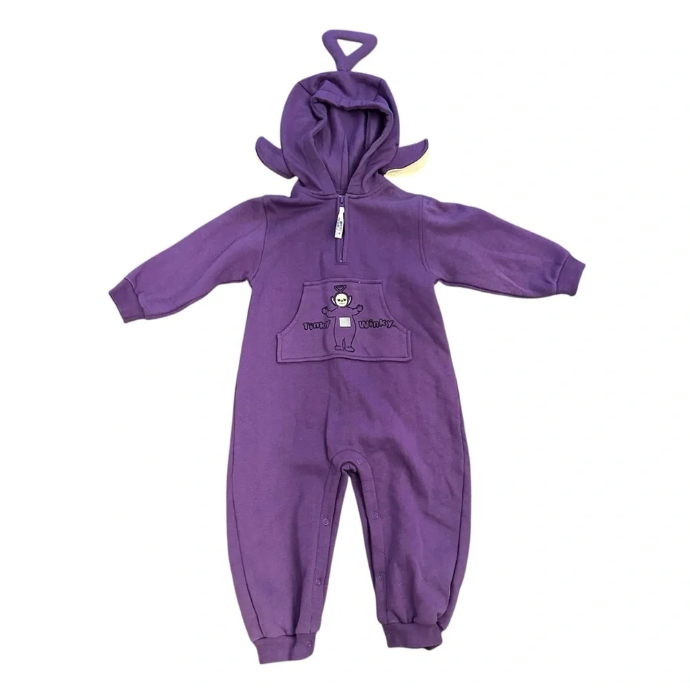 Rare NWT Vintage 1999 Teletubbies Tinky Winky Toddler Hooded Romper Size 3T